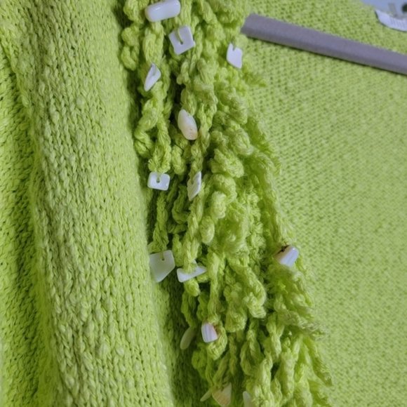 Mifresia Large Yellow Green Fringe Seashell Knit Cardigan - Picture 5 of 13